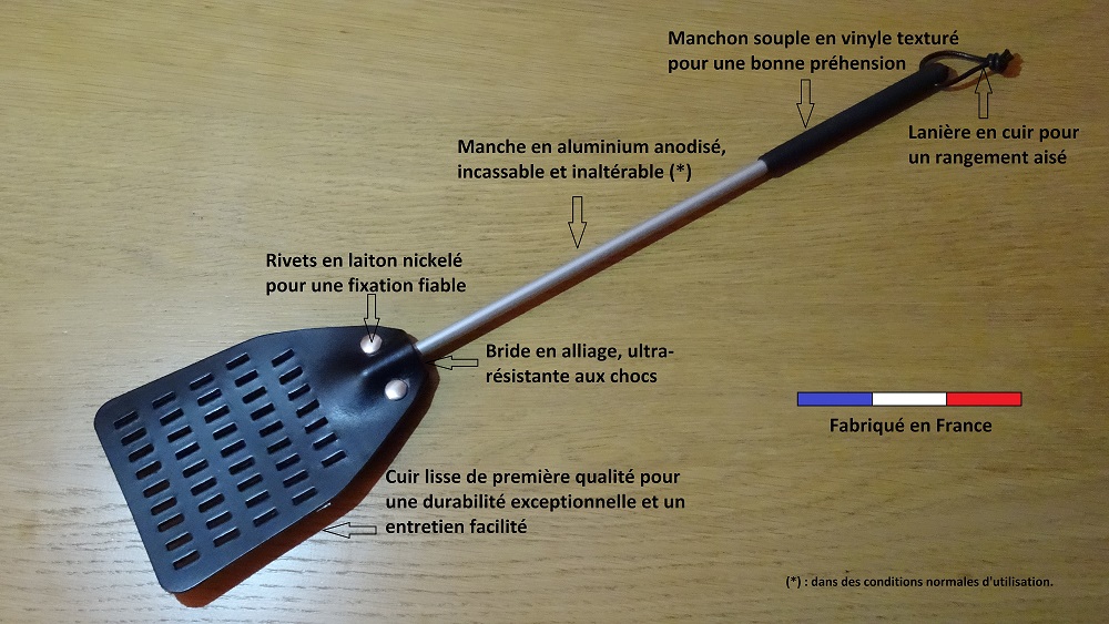 ShiftX4 Tapette à mouche en cuir robuste Mos-Quito Guêpes Antiparasites  Design rustique avec long manche en bois 44 x 11,5 cm[282]